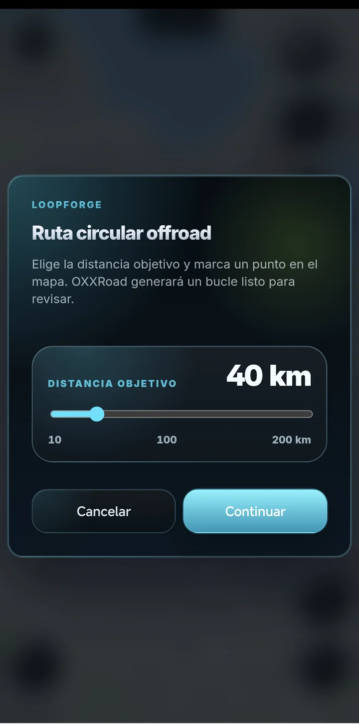 LoopForge de OxxRoad: ruta circular con distancia objetivo