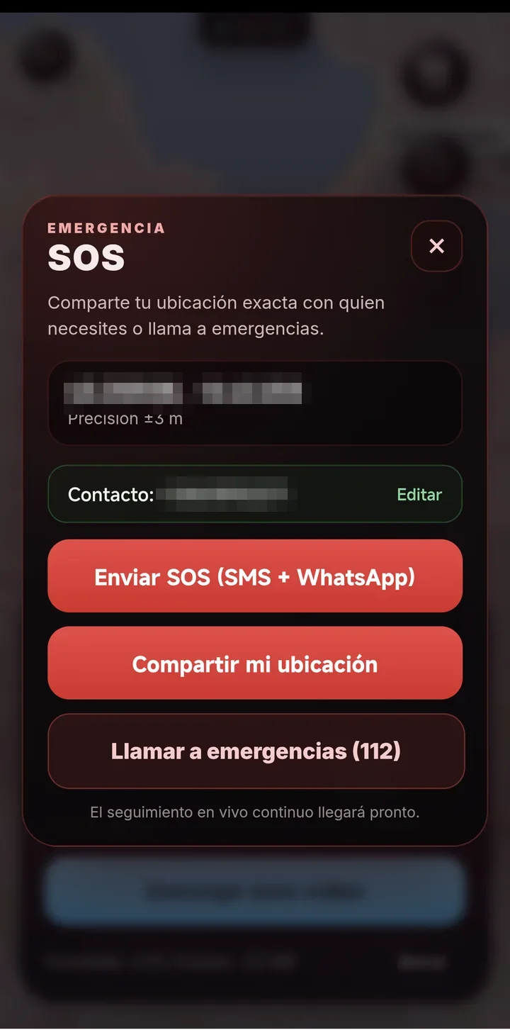 Pantalla de emergencia SOS de OxxRoad